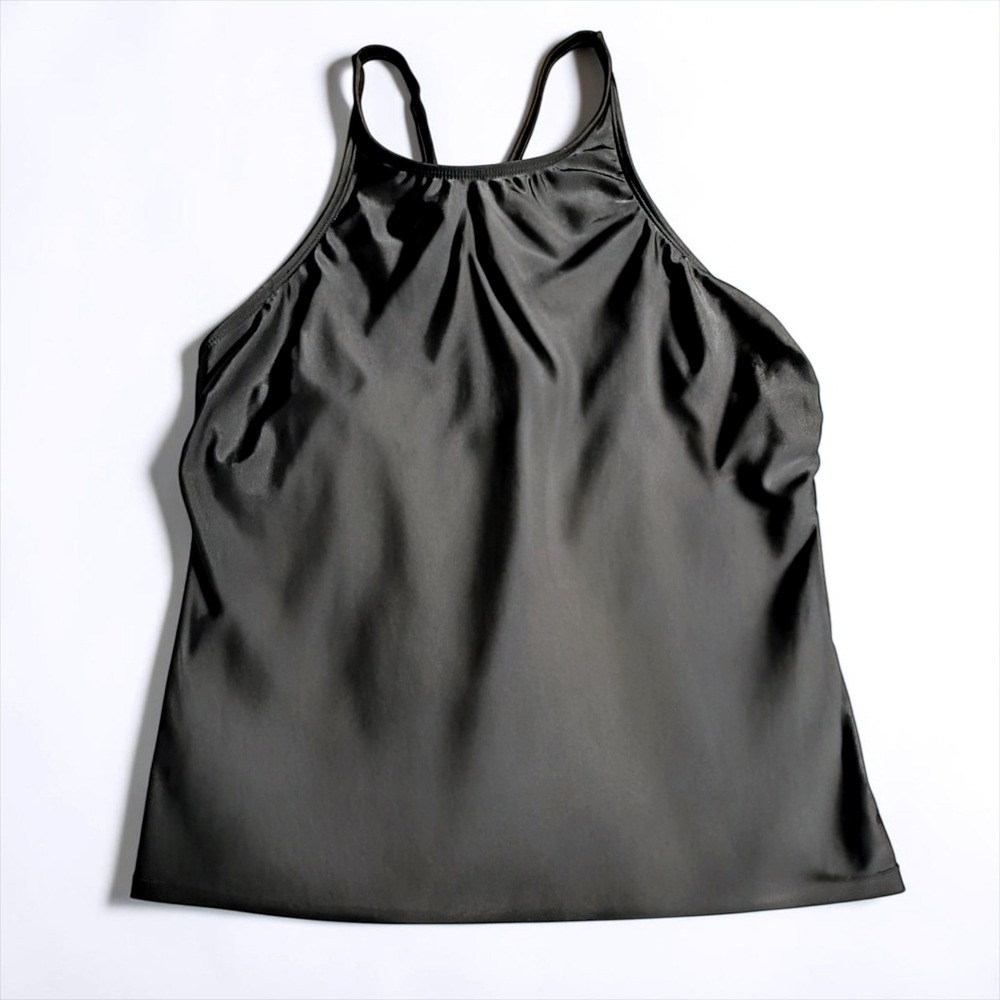 Xersion Womens Black High Neck Tankini Swim Top Racerback Adjustable Straps L